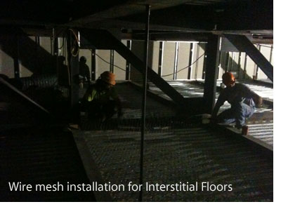 Wire mesh install Interstitial Floor